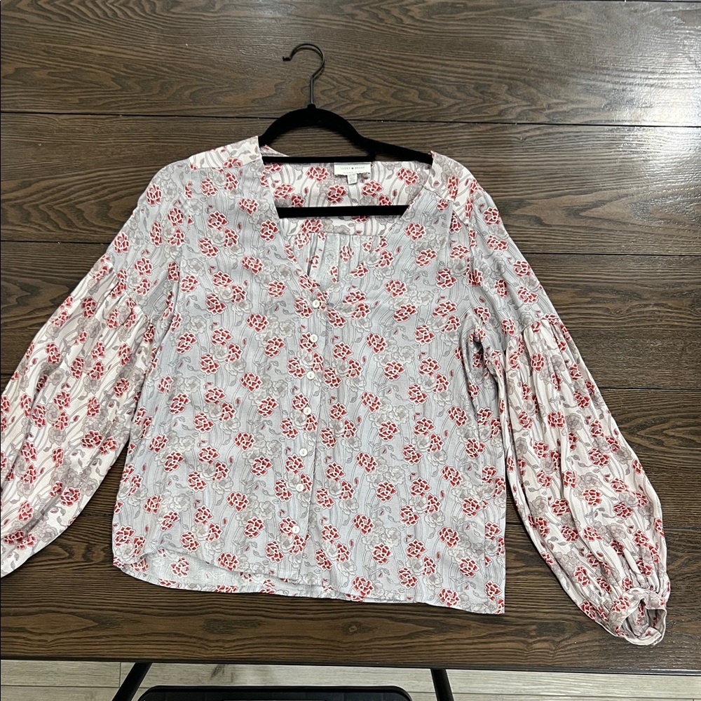 Lucky Brand Red and White Floral Blouse
